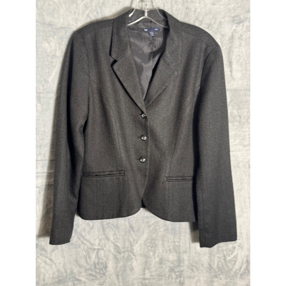 Gap Women Charcoal Gray Herringbone Blazer Elbow Patches Size 10